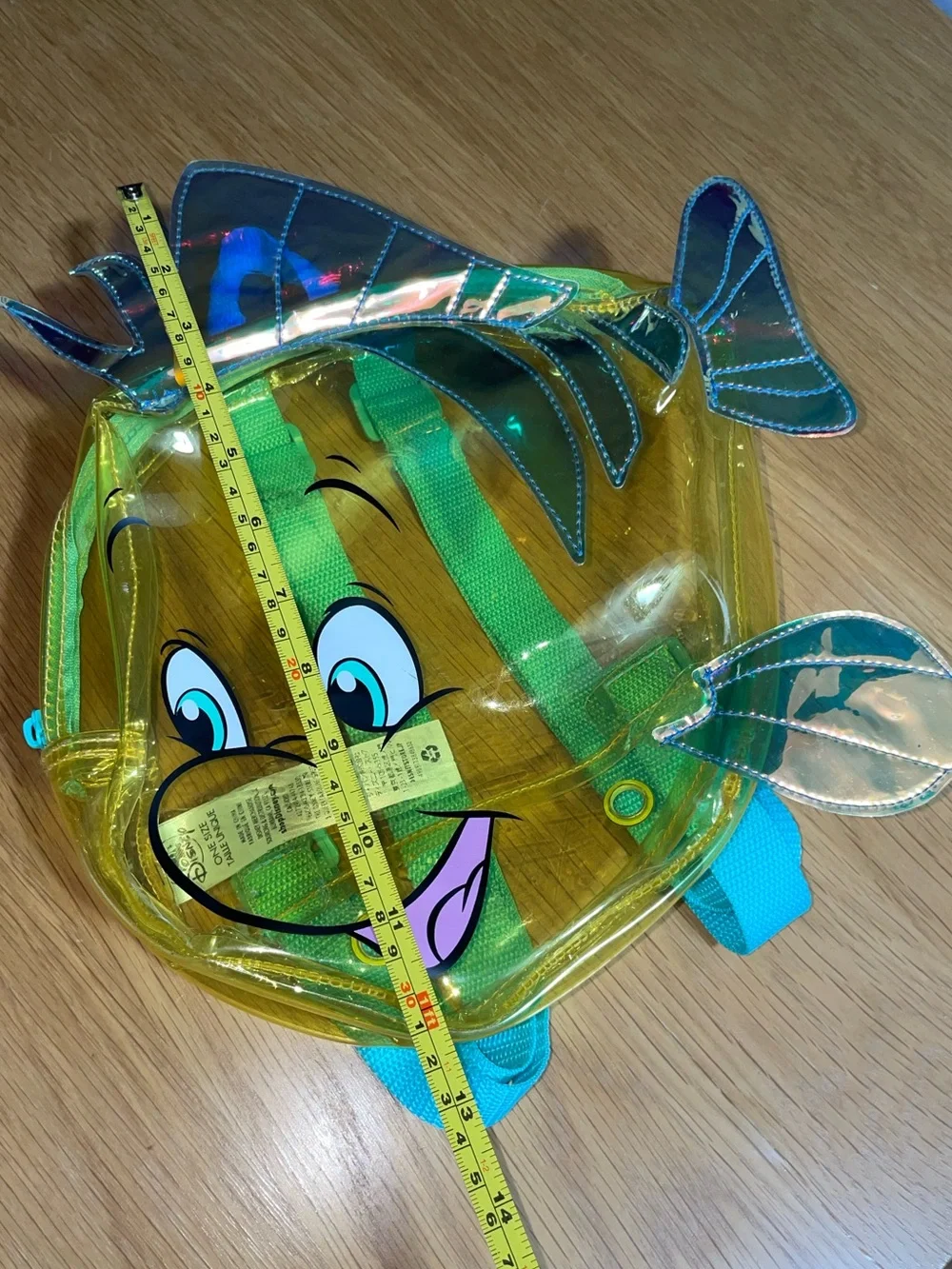 Disney Flounder The Little Mermaid Clear Yellow Backpack Iridescent Fins - OS